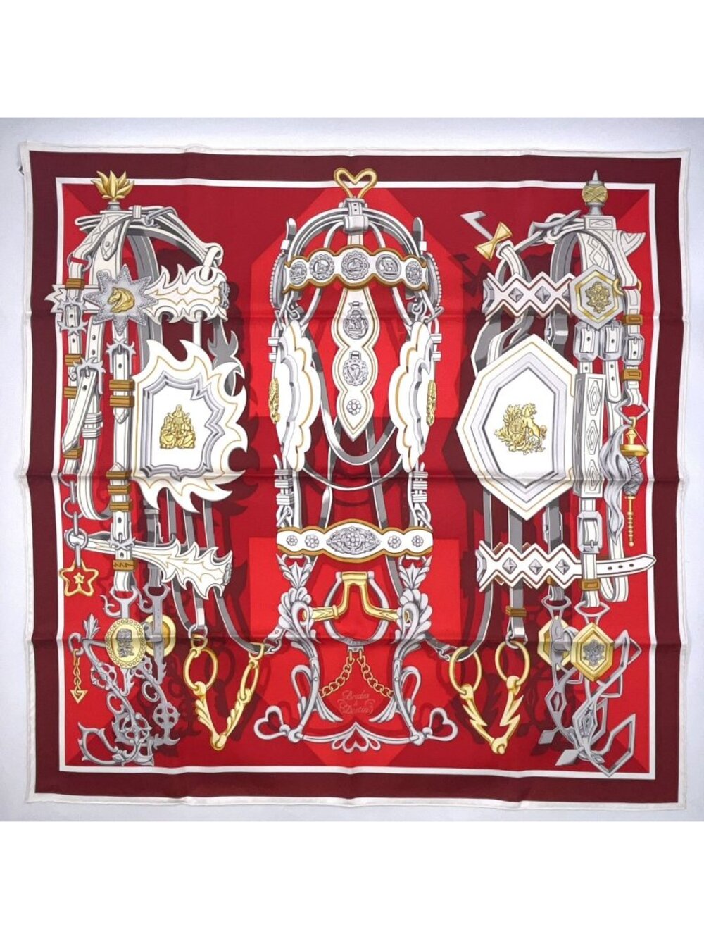 Hermes Brides de Gala Ceremonial Bridle Carre 90 Silk Red Scarf